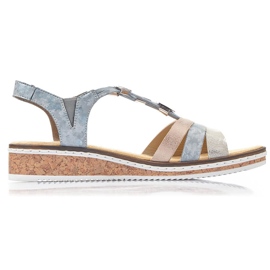 Bequeme Damen-Slip-On-Keilsandaletten Rieker V36G4-40 blau