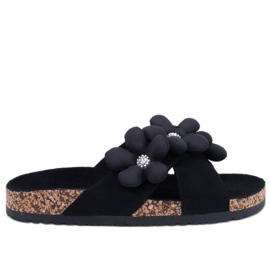 Charss Schwarze Flip-Flops aus Kork mit Kissenblumen