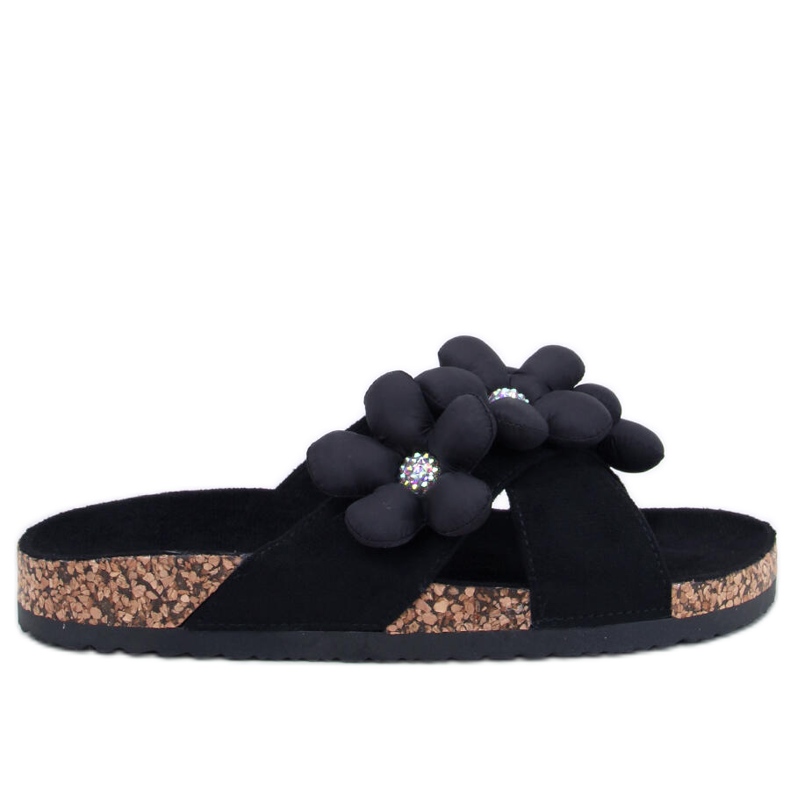 Charss Schwarze Flip-Flops aus Kork mit Kissenblumen