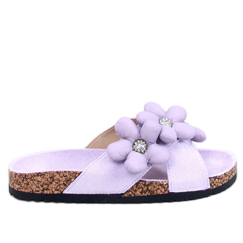 Flip-Flops aus Kork mit Kissenblumen in Charss Purple violett