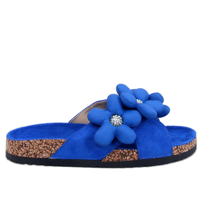 Flip-Flops aus Kork mit Kissenblumen in Charss Blue blau