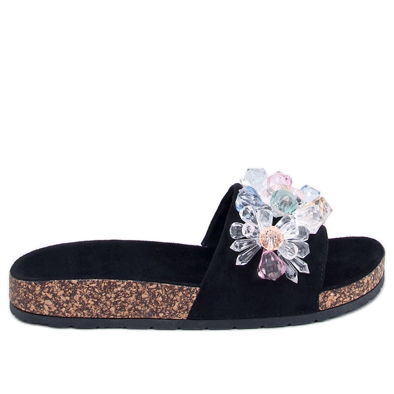 Maliv Schwarze Korkhausschuhe mit Steinen