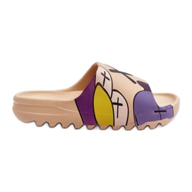 Gummi-Flip-Flops mit dunkelbeigem Monster-Print