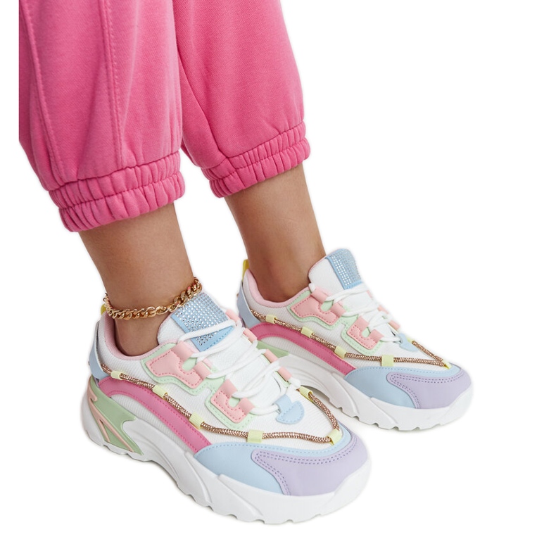 Mehrfarbige Plateau-Sneaker mit Rutf-Strasssteinen