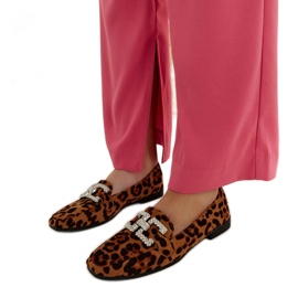 Leoparden-Mokassins, verziert mit Sanny-Zirkonen braun