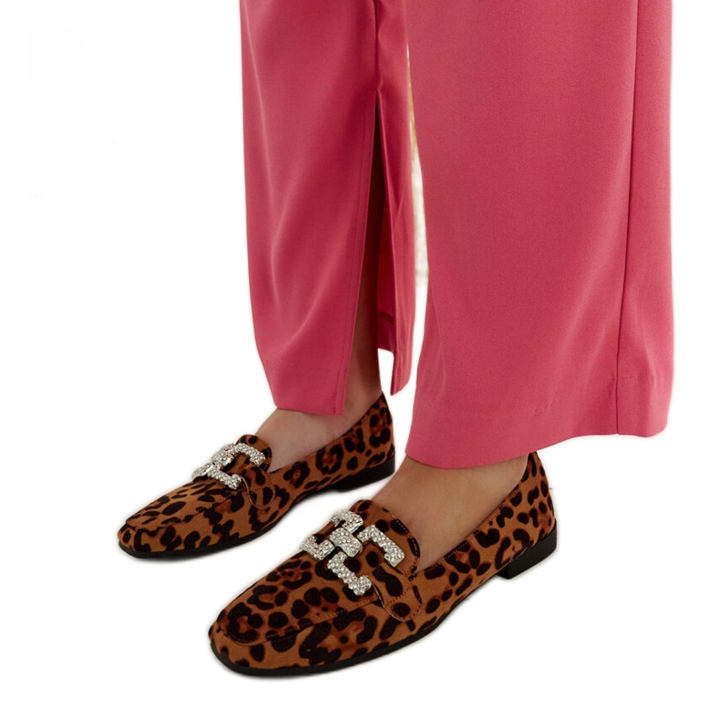 Leoparden-Mokassins, verziert mit Sanny-Zirkonen braun