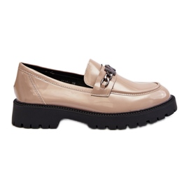 Vinceza Damen-Mokassins aus Lackleder mit flachem Absatz, Beige Ezoma