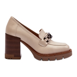 Vinceza Pumps auf massivem High-Heel mit Verzierung, beige Oradna