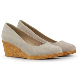 Bequeme Keilpumps aus Wildleder, Keilschuhe für Damen beige