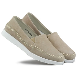 Bequeme Damenschuhe aus Naturleder mit flacher Sohle beige