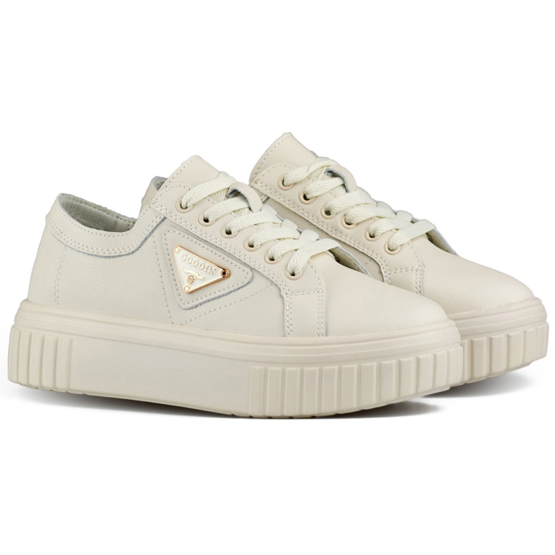 Beige Damen-Sportschuhe aus Naturleder, Leder-Sportschuhe für Damen