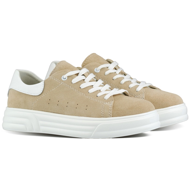 Damen-Lederschuhe mit flacher Sohle, beige