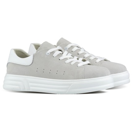 Damen-Lederschuhe mit flacher Sohle, grau
