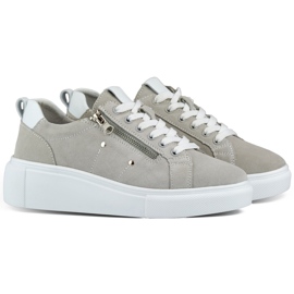 Damen-Sportschuhe aus grauem Leder