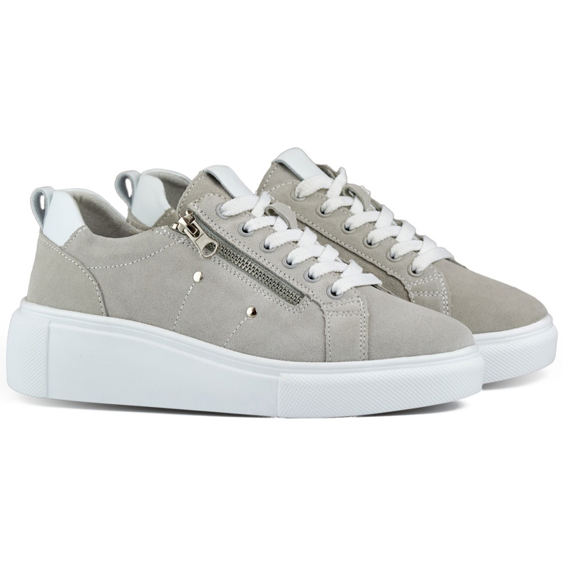 Damen-Sportschuhe aus grauem Leder