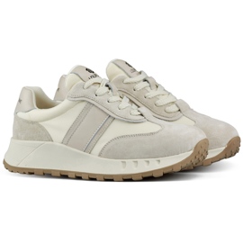 Beige Damen-Sneaker, Leder-Sportschuhe für Damen