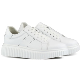 Weiße Damen-Sportschuhe aus Naturleder, Damen-Lederschuhe