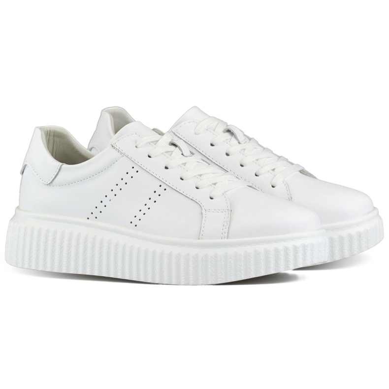 Weiße Damen-Sportschuhe aus Naturleder, Damen-Lederschuhe