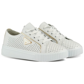 Weiße durchbrochene Damen-Sportschuhe aus Naturleder