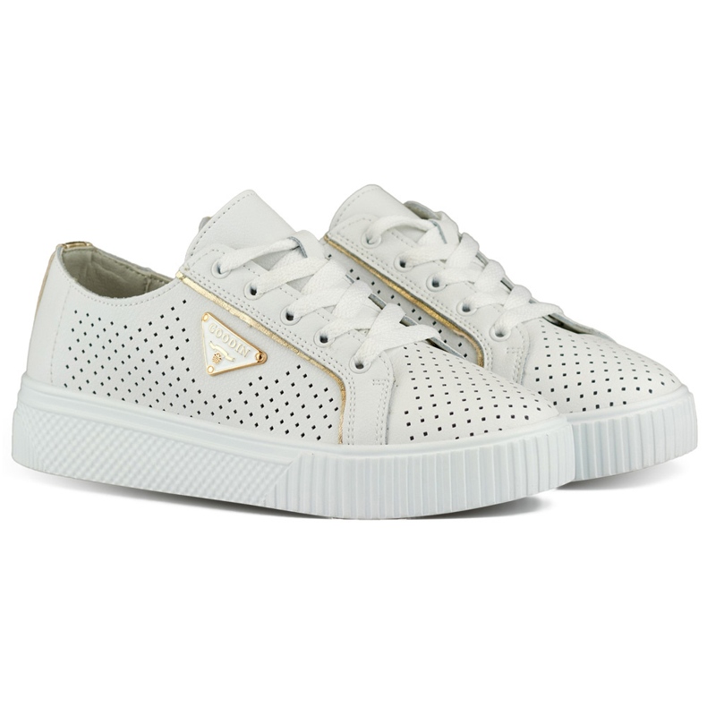 Weiße durchbrochene Damen-Sportschuhe aus Naturleder