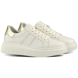 Beige Damen-Sportschuhe aus Naturleder, Damen-Lederschuhe