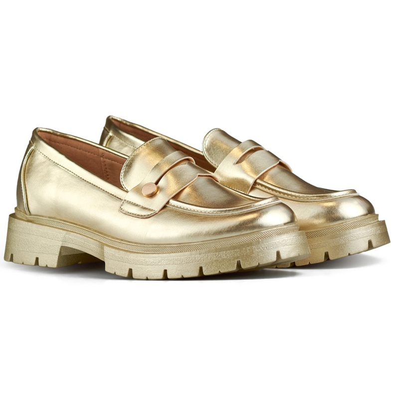 Goldene Damenschuhe mit dicker Sohle