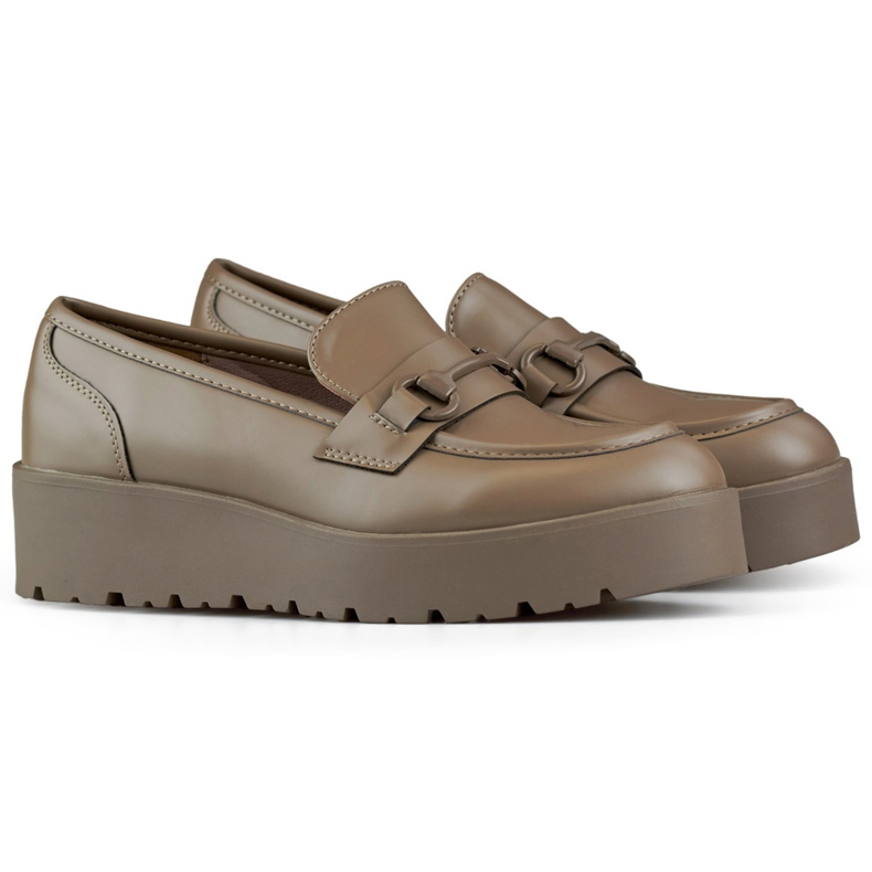 Braune Damenschuhe mit niedrigem Keilabsatz, Damenschuhe mit braunem Plateau beige