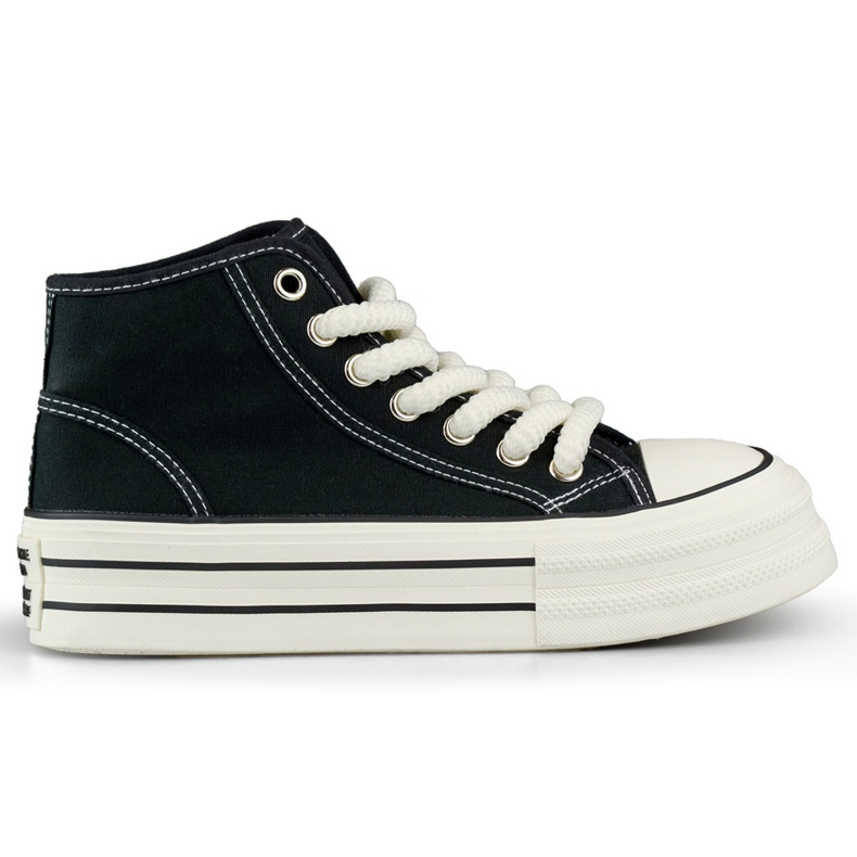 Schwarze Sneakers mit dicker Sohle, High-Top-Sneaker für Damen