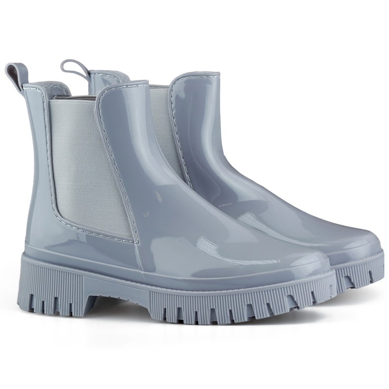 Graue Damen-Gummistiefel mit dicker Sohle