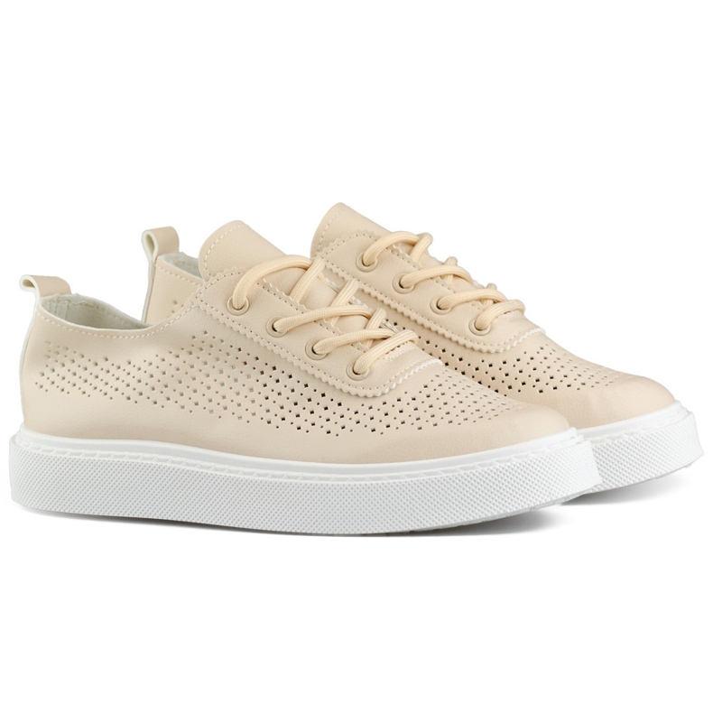 Beige durchbrochene Damen-Sneaker mit dicker Sohle