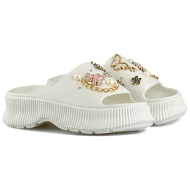 Damen-Flip-Flops aus weißem Gummi mit Verzierungen