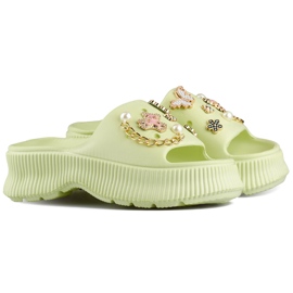 Hellgrüne Damen-Flip-Flops aus Gummi mit Verzierungen