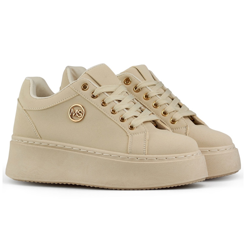 Beige Damen-Sneaker mit dicker Sohle