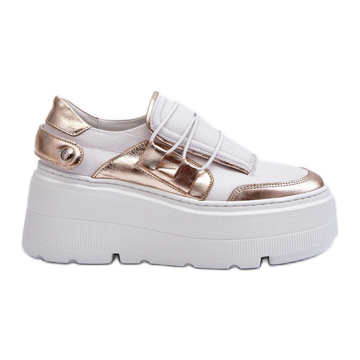 Zazoo 1833 Damen-Ledersneaker mit massiver Sohle, Weiß und Gold