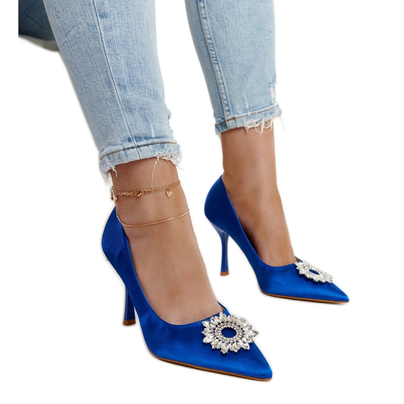 Blaue High Heels mit Satin-Finish und Strasssteinen von Susegana