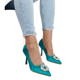 Grüne High Heels mit Satin-Finish und Strasssteinen von Susegana