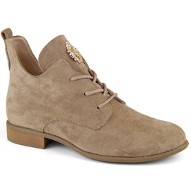 Beige Wildleder-Damenstiefeletten mit niedrigem Absatz Jezzi ASA142-54