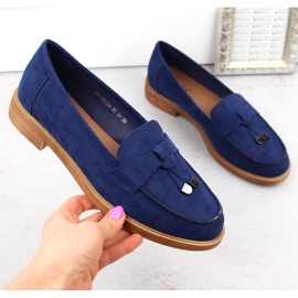 Damen-Slipper aus Wildleder mit niedrigem Absatz, blaues Vinceza