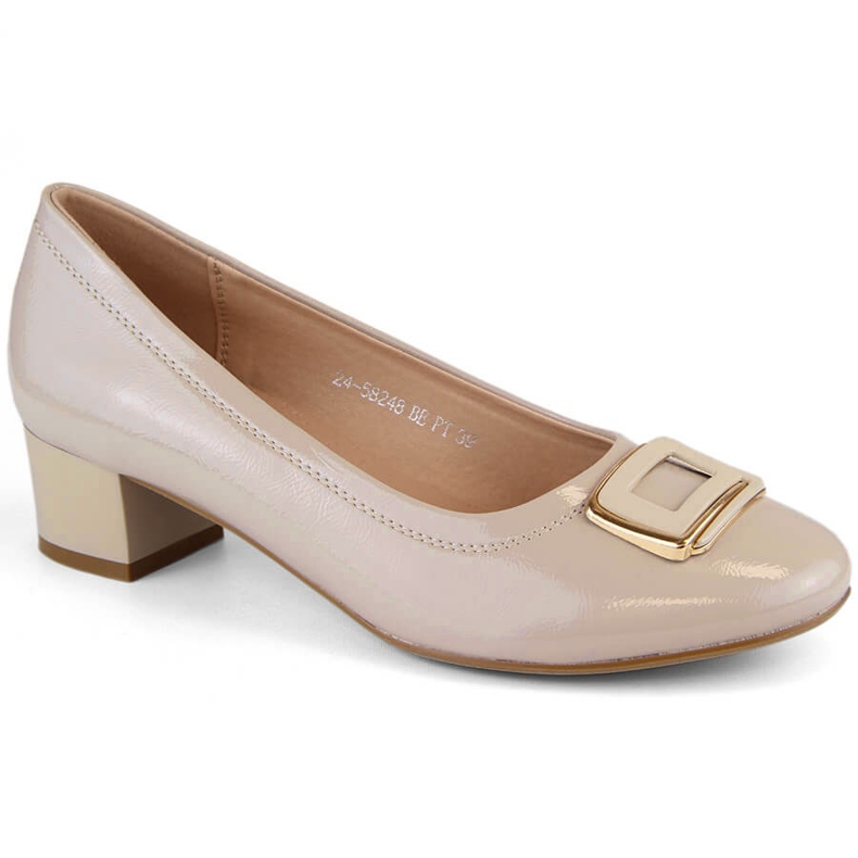 Beige Damen-Lacklederschuhe mit hohem Absatz, Vinceza 58248