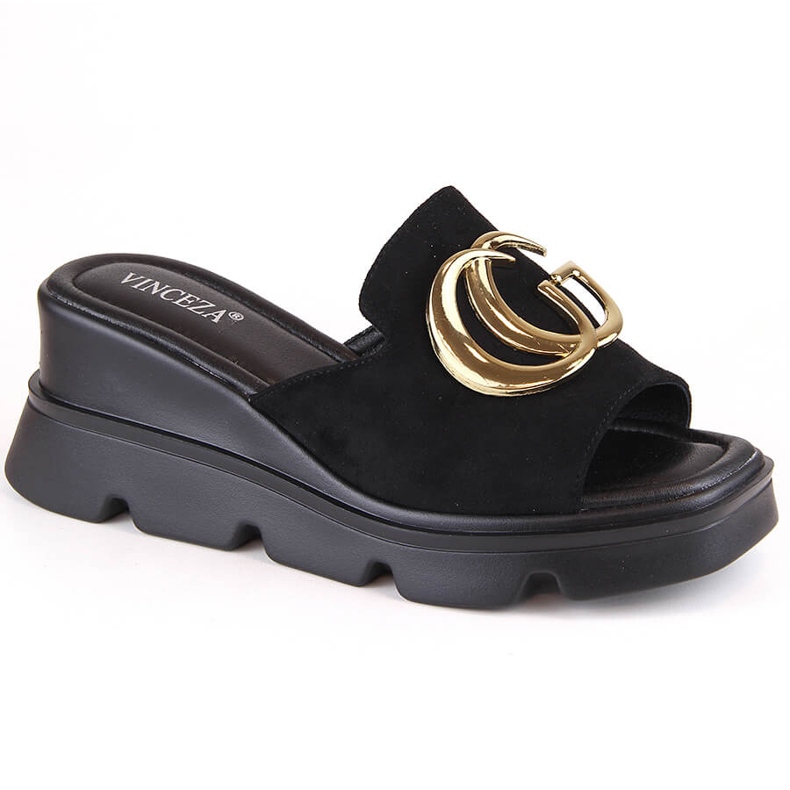 Keilsandaletten aus Wildleder für Damen, schwarz, Vinceza 58295