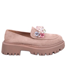 Stefani Khakifarbene, perlenbesetzte Plateau-Loafer beige