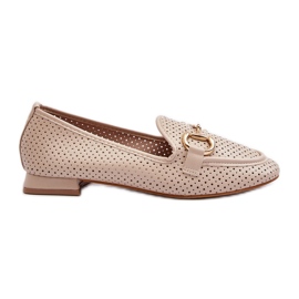 Damen-Mokassins mit flachem Absatz und Verzierung, Beige Iluvana