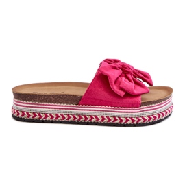 Damen-Flip-Flops auf Plateausohle mit Schleife in Fuchsia von Evatria rosa