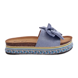 Damen-Plateau-Flip-Flops mit Schleife, Blau Evatria