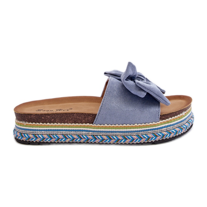 Damen-Plateau-Flip-Flops mit Schleife, Blau Evatria