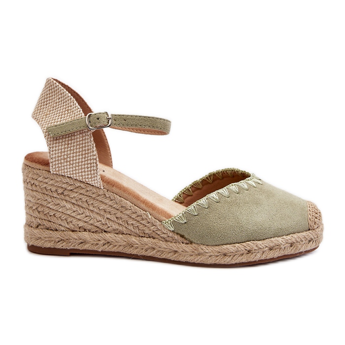 Wildleder-Espadrille-Keilsandalen mit Flechten, grüner Raylin