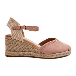 Wildleder-Espadrille-Keilsandalen mit geflochtenem rosa Raylin