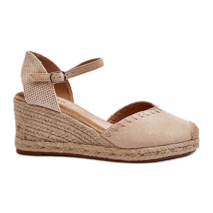 Wildleder-Espadrille-Keilsandalen mit geflochtenem Beige Raylin