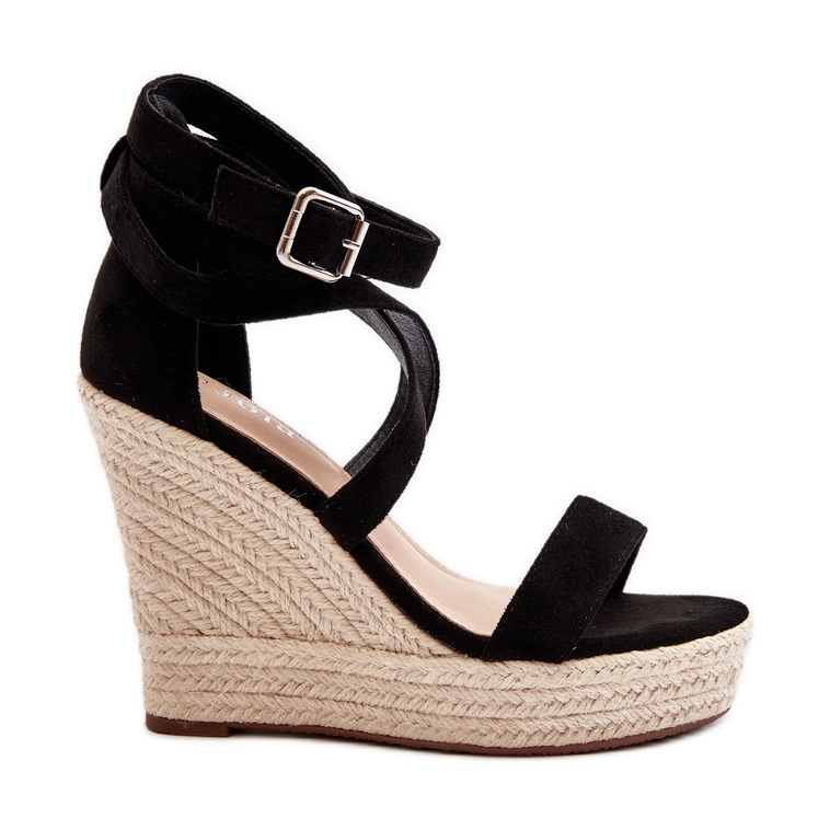 Keilsandaletten mit Zopf, Black Salthe schwarz