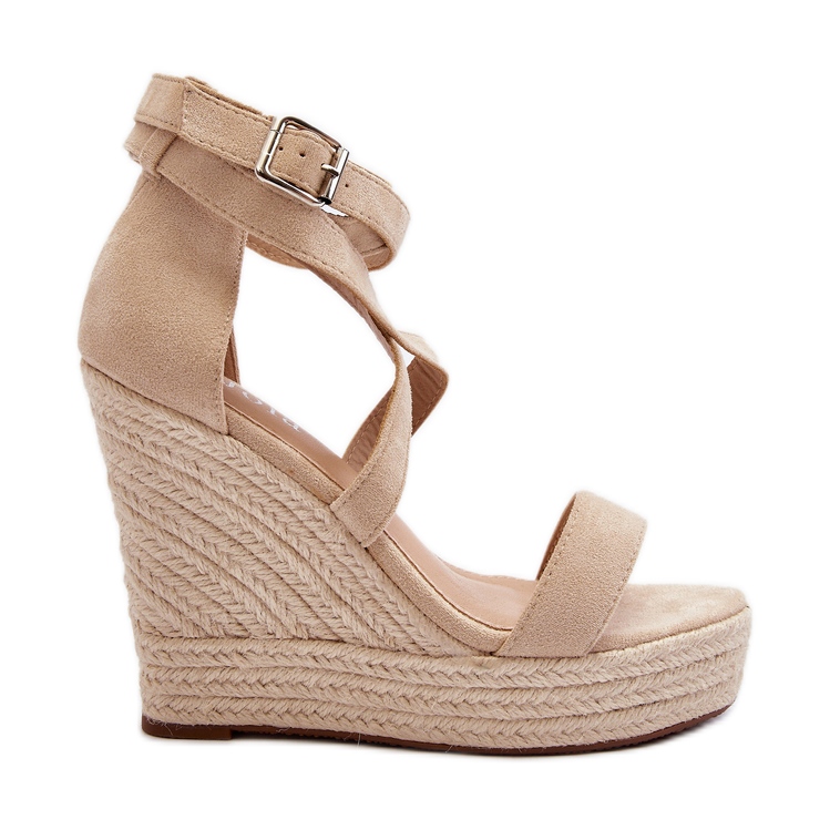 Beigefarbene Salthe-Keilsandalen mit Zopfmuster